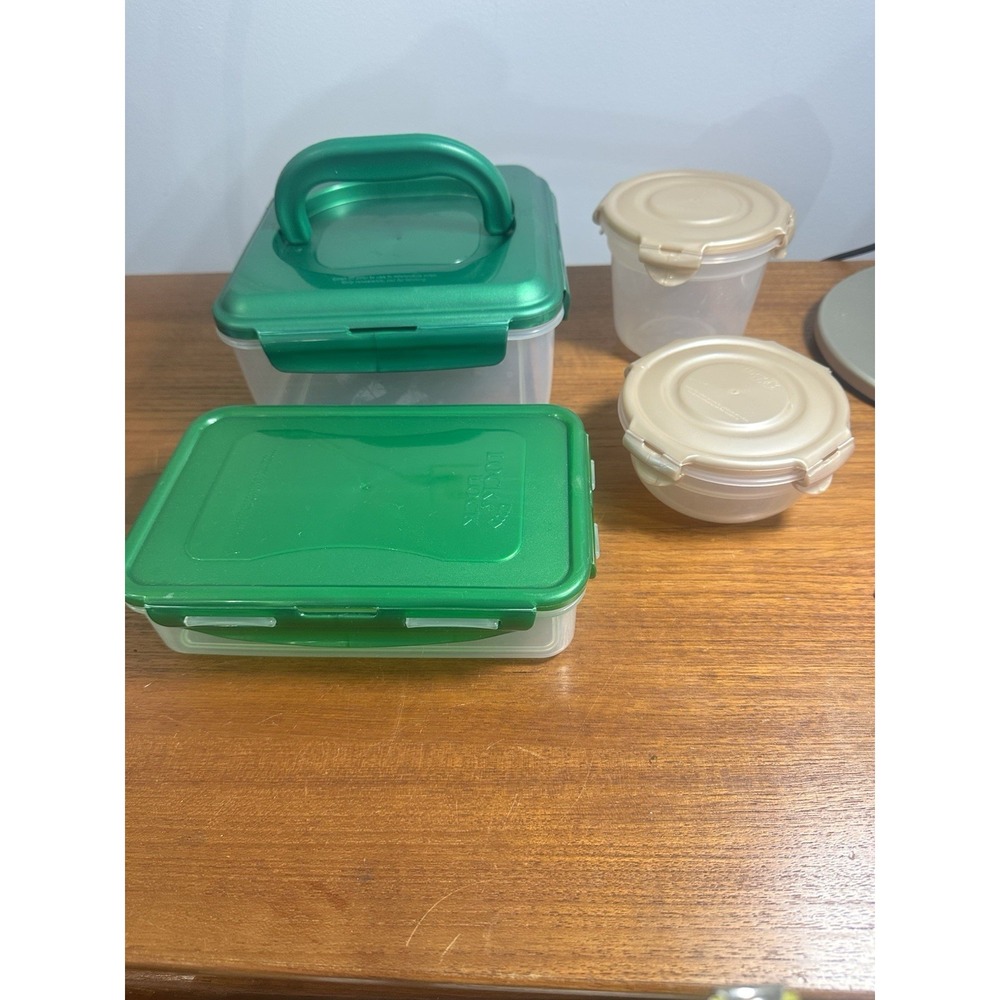 Lock N Lockβ Set of 4 Nestable Containers, Green And Beige